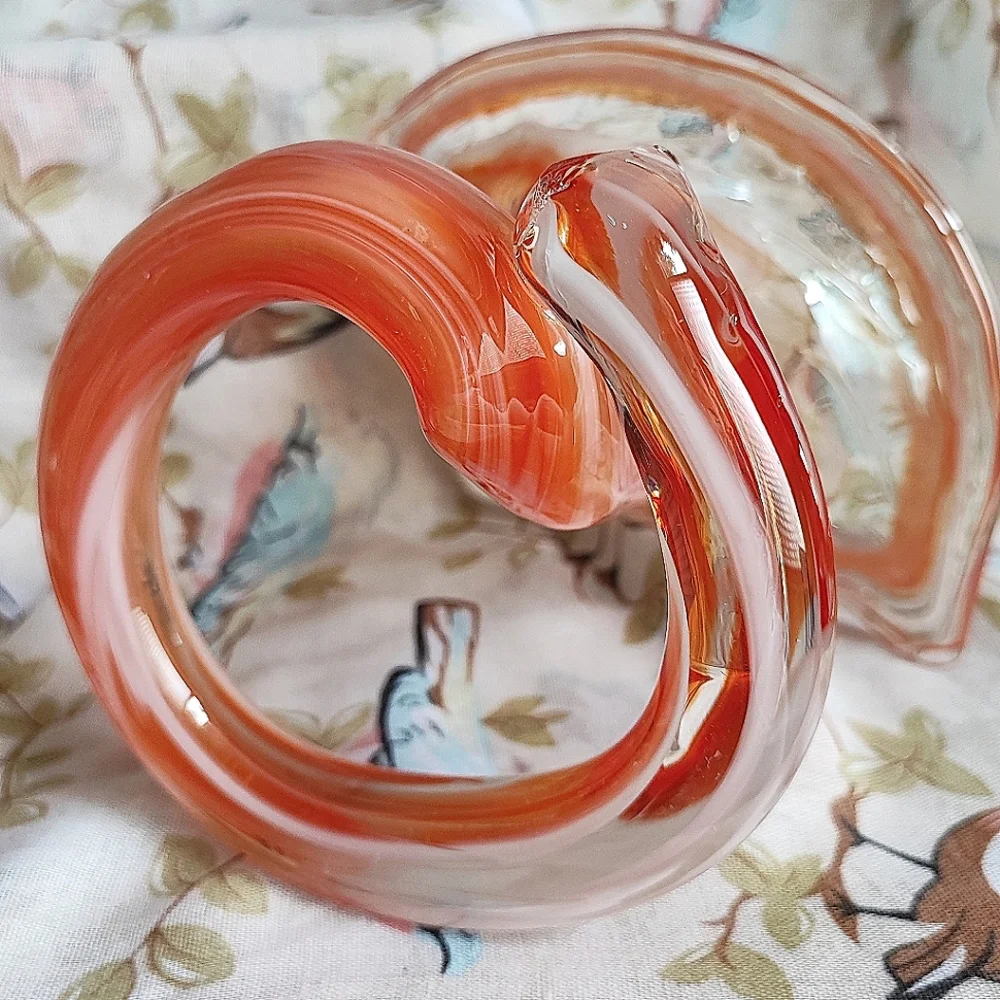 Jack In The Pulpit Blown Glass Swirled Orange Vintage Flower Vase Pontil Mark